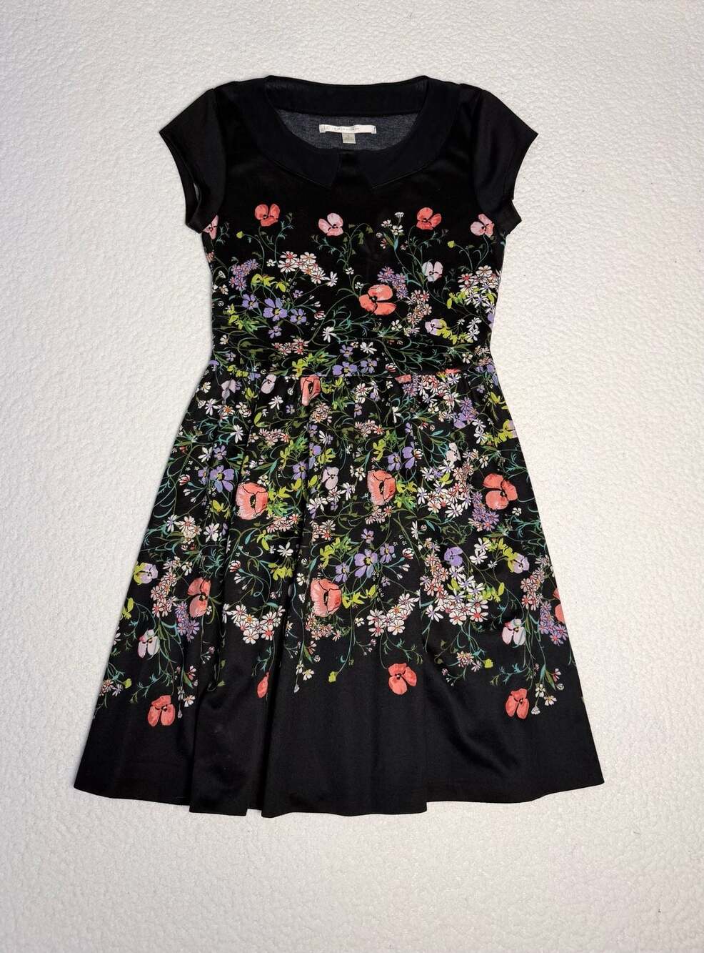 LC Lauren Conrad Black Floral Peter Pan Collar Fit & Flare Dress Size 6